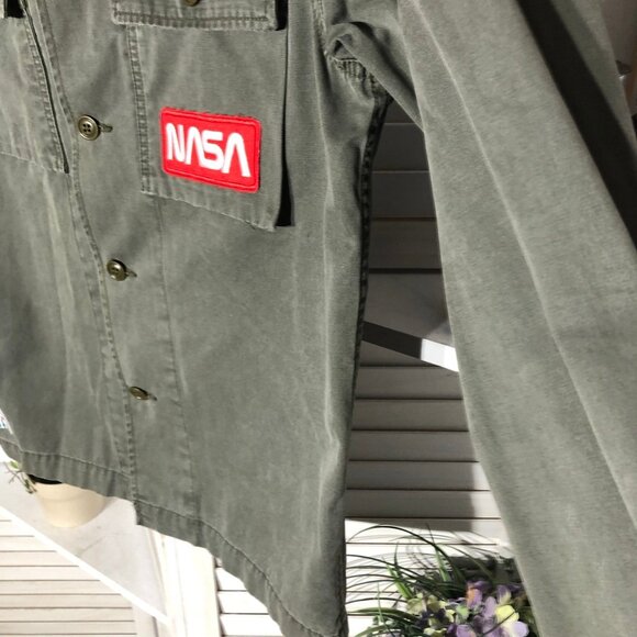 Lucky Brand Cotton Jacket NASA Patches Cargo Pockets Military Green Men’s sz M - Picture 12 of 16